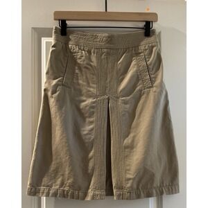 J.CREW Women's Beige Cotton Twill A-Line Knee Skirt Zip Pockets Pleated 0